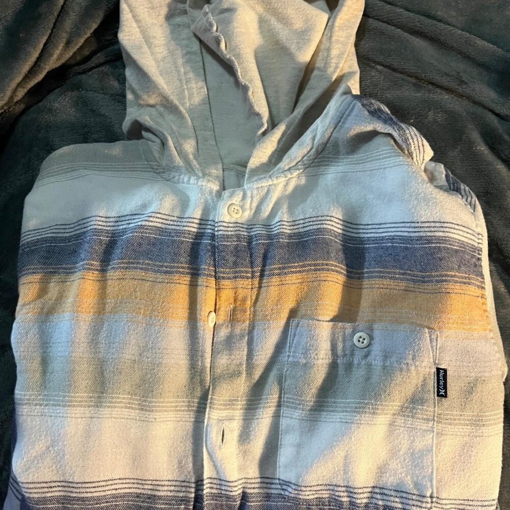 Mens Hurley Beachy Light Button - UP Hooded Overshirt Size L